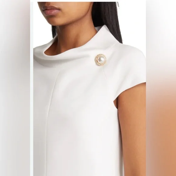 Harper Rose White Mock Neck A-Line Dress Size 6| Chic Minimalist Cap Sleeve - Picture 2 of 16